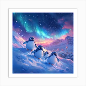 Penguins In The Snow Art Print