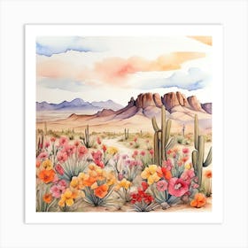 Desert Landscape Watercolor Painting Art Print