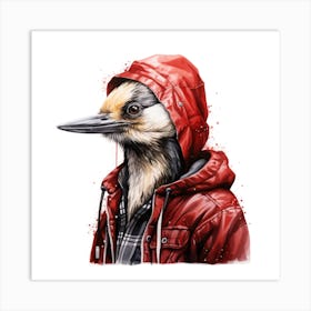 Watercolour Cartoon Woodpecker In A Hoodie 1 Art Print