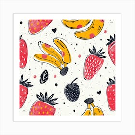 Bananas And Strawberries Seamless Pattern 7 Art Print