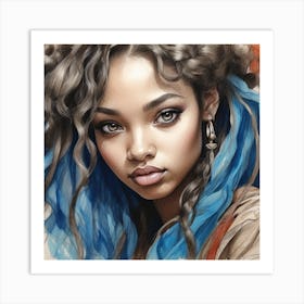 Blue Haired Girl Art Print