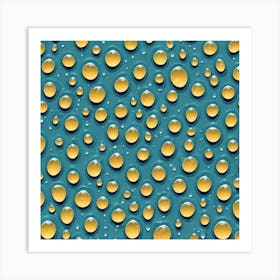 Water Drops On A Blue Background Art Print