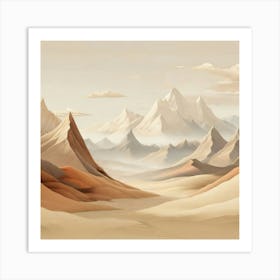 Beige landscape wall art simple mountains Art Print