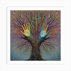 Image Shows A Painting Of A Tree With Two Hands Coming Out Of Ita Metaphor For The Connection Between Nature And Humanity Art Print