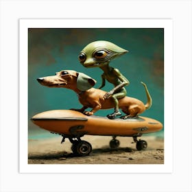 Aliens On A Skateboard Art Print