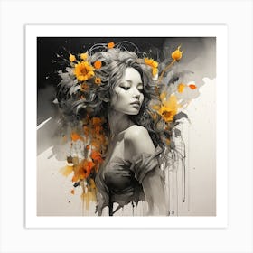 Girl With Sunflowers Art Print