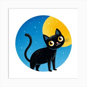 Black Cat In The Moonlight 1 Art Print