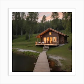 Albedobase Xl A Cozy Wooden Cabin Nestled By The Tranquil Kaun 0 Art Print