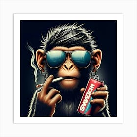 A Monkey With Sunglasses Smoking And Drinking A Switch Energy Drink Art Print