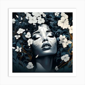 Portrait Of A Woman With Flowers 8 Art Print