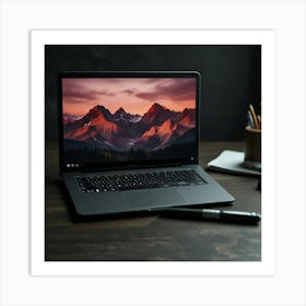 Laptop On A Desk Art Print