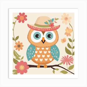 Floral Baby Owl Nursery Illustration (8) Art Print