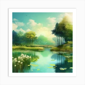 stock photo of pond in the forest Art Print