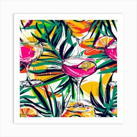 Tropical Cocktail Seamless Pattern Art Print