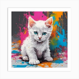 White Kitten Painting Art Print