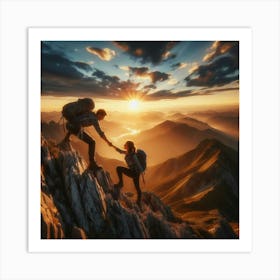 Couple Hiking In The Mountains Art Print