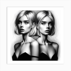 Two Girls In Black And White Art Print