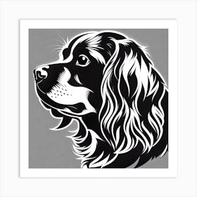 King Cocker Spaniel, Black and white illustration, Dog drawing, Dog art, Animal illustration, Pet portrait, Realistic dog art Art Print