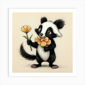 Panda Bear With Flowers Art Print