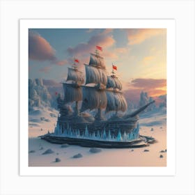 Beautiful ice sculpture in the shape of a sailing ship 5 Art Print