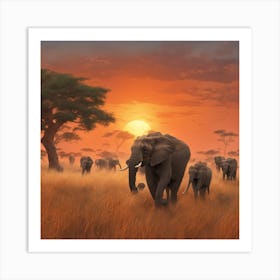 Elephants In The Savannah 1 Art Print