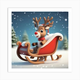 3d Reindeer In A Sleigh Art Print