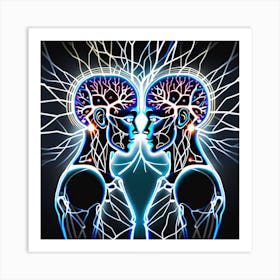 Two Human Heads In The Light Art Print