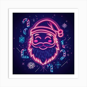 Neon Santa Claus.Generated AI. Wall Art Print 1 Art Print