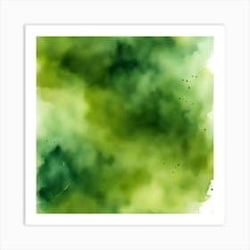 Beautiful olive moss abstract background. Drawn, hand-painted aquarelle. Wet watercolor pattern. Artistic background with copy space for design. Vivid web banner. Liquid, flow, fluid effect. Art Print