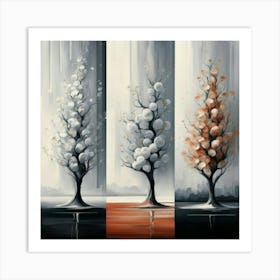 Three different paintings each containing cherry trees in winter, spring and fall 4 Art Print