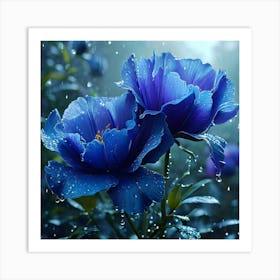 Blue Flowers In The Rain Art Print