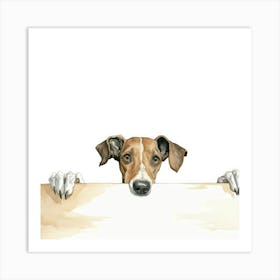 Dog Peeking Over A Sign 2 Art Print