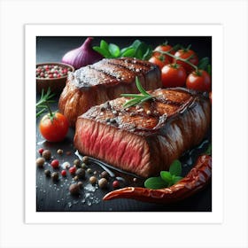 Steak On A Black Background 2 Art Print