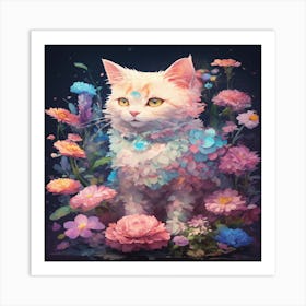 Cat In Flowers Art Print