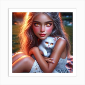 Little Girl With Cat 4 Art Print