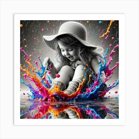 Little Girl Splashing Paint Art Print