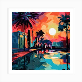 Sunset With Palm Trees Art Print