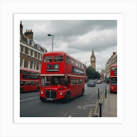 Red Double Decker Buses In London Art Print