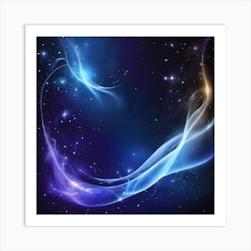 A Blue And Black Background With Stars And Smoke Magical Background Abstract Blue Lighting Particle #1 Art Print