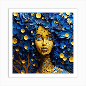Blue And Yellow Abstract Woman Art Print