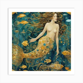 Mermaid in Style of Klimt Art Print