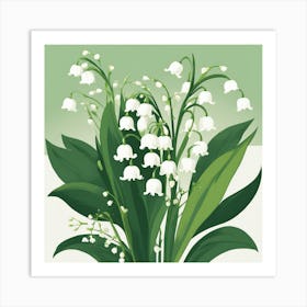 Lily of the Valley Modern-Retro White and Green Wild Flower Art Print