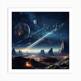 Space Landscape With Planets And Stars 1 Art Print