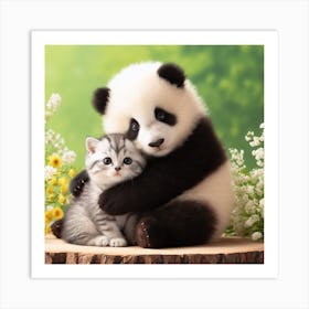 Panda Bear And Kitten 2 Art Print