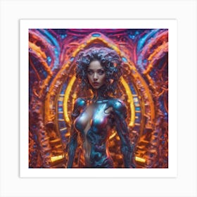 Psychedelic Biomechanical Hot Babe From Another Dimension With A Colorful Background Art Print