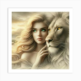 A beautiful woman and lion 6 Art Print