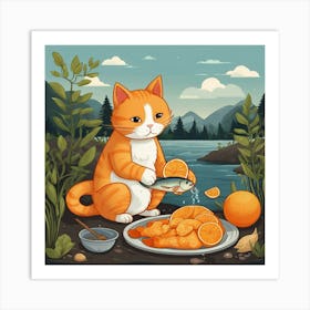 Leonardo Vision Xl An Orange Cat Cooks A Fish In The Nature 2 Art Print