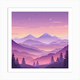 Misty mountains background in purple tone 74 Art Print