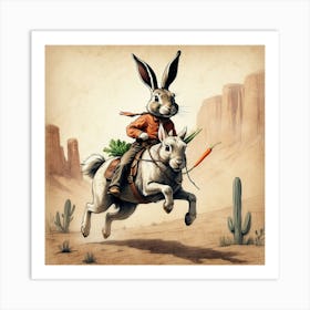 Rabbit On Horseback Art Print