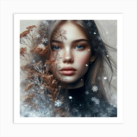 Winter Girl In Snow Art Print